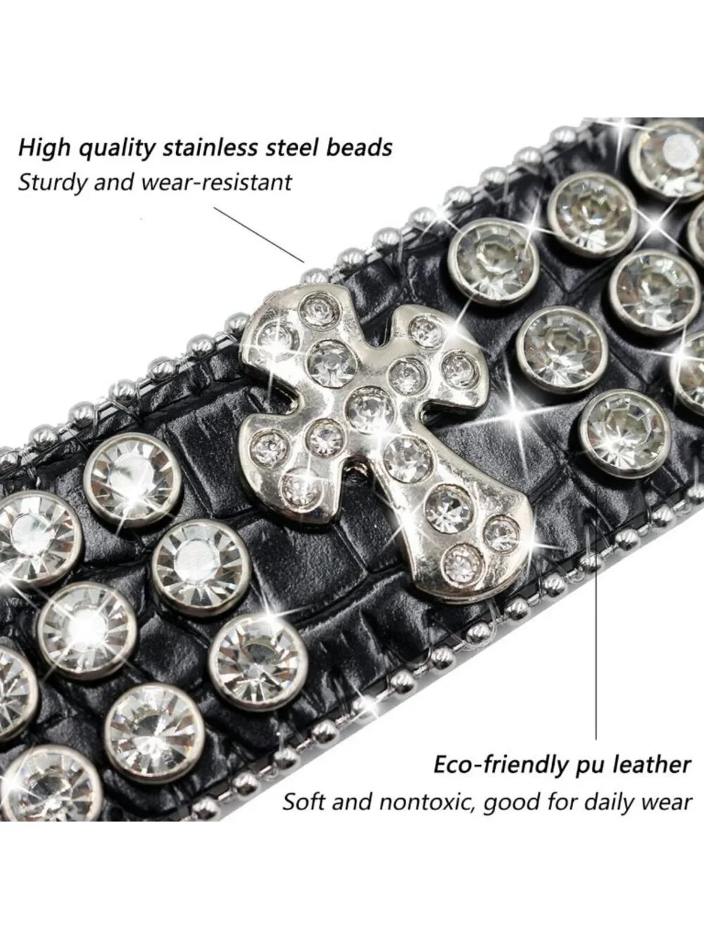Rhinestone Studded Leather Bracelet for Men & Women | Adjustable Y2K Cross Skull